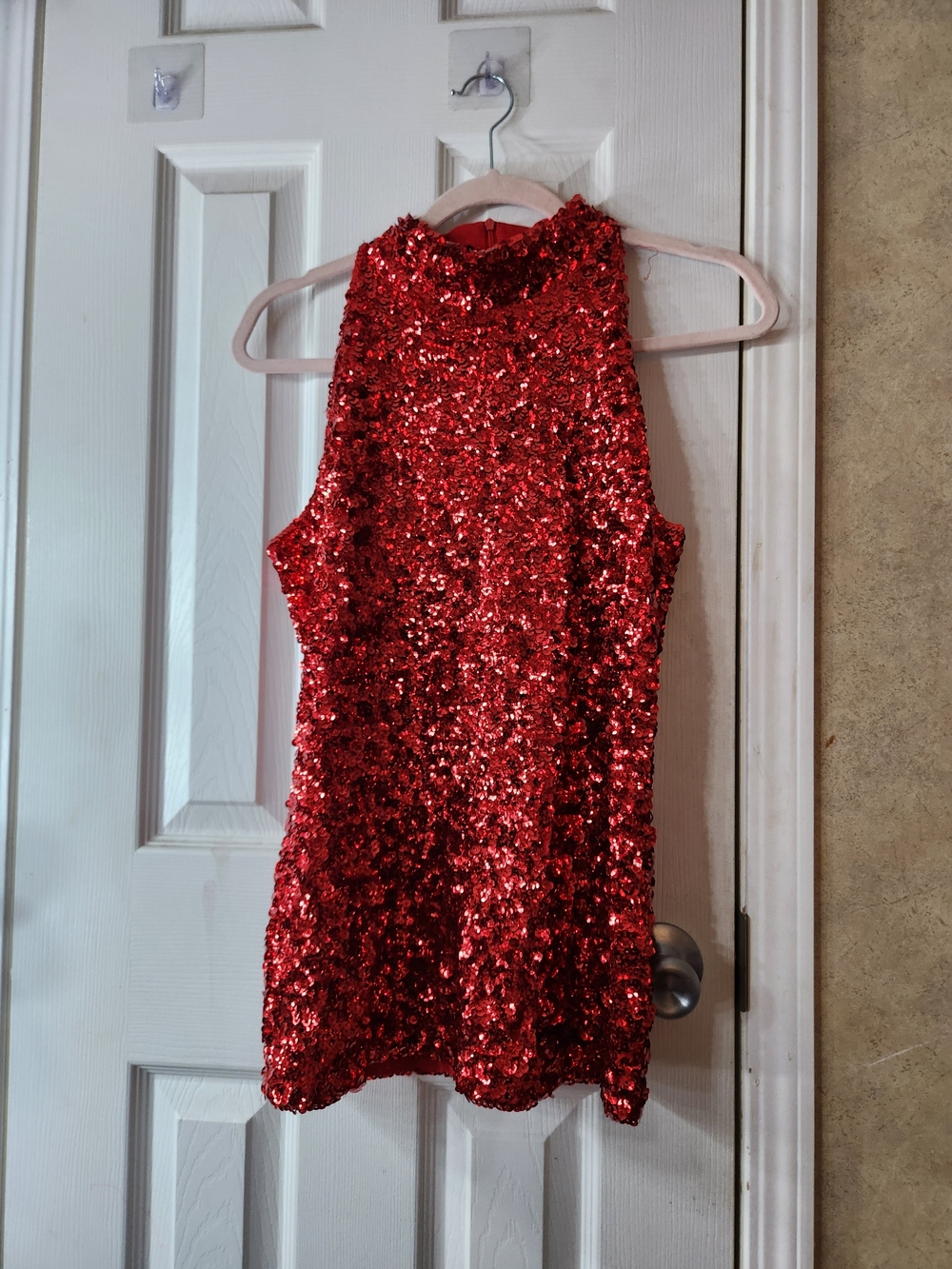 Girls' Red Sequin Halter Dress